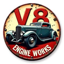 Blechschild rund V8 Oldtimer