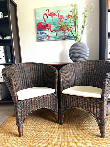 Rattan korbsessel braun mit - 2x,