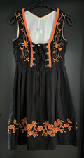 Damen Trachten Dirndl ärmellos Schwarz, Orange Stickerei ca. Gr. 36 v. Oscar