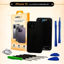 Backcover für iPhone 15 Schwarz Gehäuse Rahmen Rückseite Glas Frame Housing