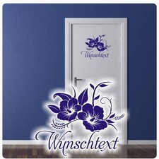 Türaufkleber Wunschtext Hibiskus Name Wunsch Tür Aufkleber Wandtattoo Blume T085