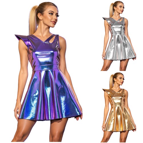 Damen wetlook kleid metallic - kleid,