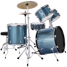 Schlagzeugset 5-teilig Anfänger Drum Kit mit 56cm Bassdrum (Kiesblau)