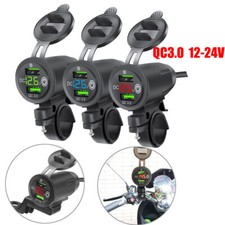 Dual USB QC3.0 Schnell Motorrad Handy Ladegerät Mit Schalter Voltmeter Halterung