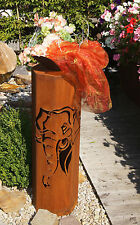 8-Eck Säule Elefant  Edelrost  Rost  Gartendeko Afrika Stele Garten Savanne