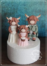 HIGHLAND COWS Braut & Bräutigam schottischer Kilt & Mädchen Fondant handgefertigte Tortenaufleger