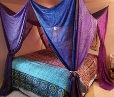 Lila blau vintage sari - blau,