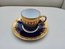 Porzellan Mokkatasse 2tlg. Limoges Frankreich 24 Karat Gold Josephine E. Thomas