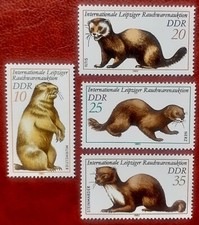 Briefmarken DDR Rauchwaren Murmeltier Iltis Nerz Steinmarder Marder 1982