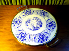 Tortenplatte Kuchen Tablett Glas Metallmontur Mid Century neuwertig Vintage