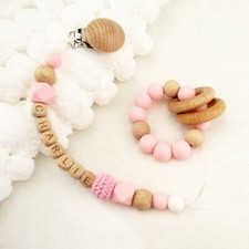 1 set Schnullerkette mit Namen Beißring aus Silikon Geburt Nuckelkette Geschenk