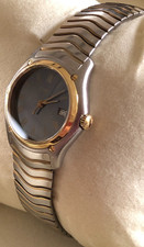 Ebel Uhr Stahl Gold Datum Anthrazit 2,8cm neue Batterie Armumfang ca. 20cm