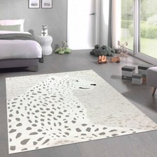 Kinderzimmer Teppich Weich Leopard 3d-effekt Allergiker geeignet in creme grau
