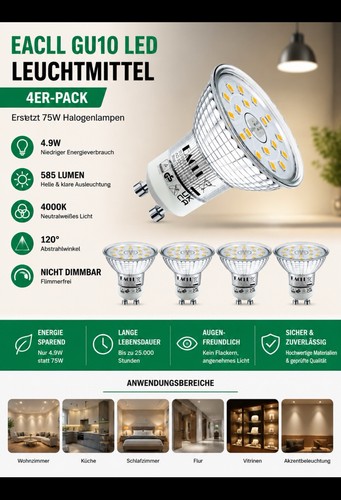 Eacll gu10 led leuchtmittel - gu10,