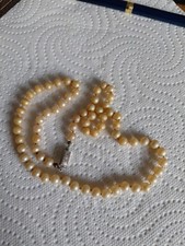 Perlen Kette Einreihig Verschluss 835 Silber Vergoldet Antik Vintage