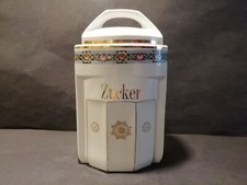 Große Zuckerdose Vorratsdose Jugendstil gemarkt 3288 Porzellan Blumenborte+Gold