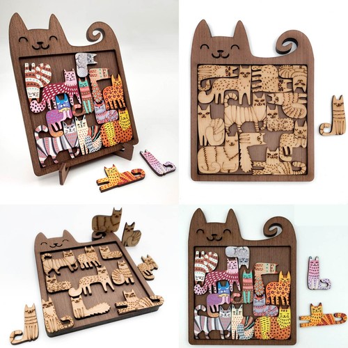 Holz katze puzzle baustein - holz,