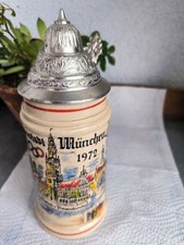 Alter Bierkrug mit Zinndeckel-DBGM, Sammlerstück -Olympiade München 1972-