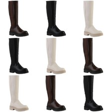 Damen Klassische Stiefel Blockabsatz Profil-Sohle Schuhe 841848 Mode