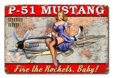 P-51 Mustang Flugzeug Army 2. WK Militär Pin Up Retro Sign Blechschild Schild