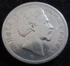 MDS DEUTSCHES REICH KAISERREICH BAYERN FÜNF MARK 1875 D "LUDWIG II.", SILBER #S
