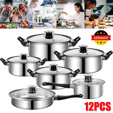 12tlg-Set Topfset Kochset Induktion Gas Halogen Ceran Kochtopfset Edelstahl DE