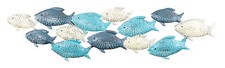 Wandskulptur Fische L75cm Wandbild Blau Grau Creme Maritim Wanddeko Metalldeko