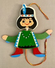 Kleiner dicker Vintage Hampelmann 1970er Big Eyes Indianer 16x16x2cm Figur Deko