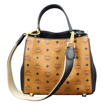 MCM Tasche Schultertasche Handtasche cognac schwarz gold Damen