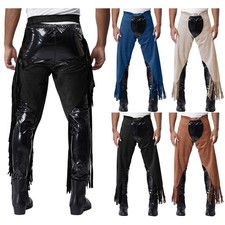 DE Herren Cowboy Chaps Westliche Mode Showchaps mit Fransen Offene Schritt Pants