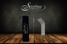 Trinkhalmset aus Edelstahl, silber gebogen 6x215mm, Strohhalm Cocktail Drink 