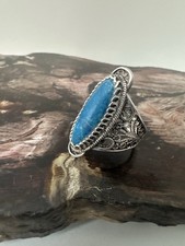 Silberring 925 mit großem blauem Stein – Filigran, Handarbeit, Gr. 58