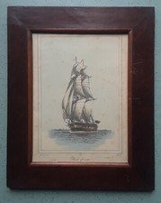 Rahmen Mahagoni Biedermeier 1860 Lithografie Segelschiff