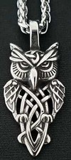 Eule Anhänger Edelstahl Halskette Weisheit Wikinger Owl Kelten Knoten Biker KE91