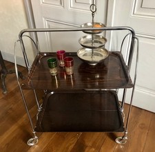 Mahagoni-Design Bremshey Dinett Gerlinol Servier-Roll-Tee-Wagen Klapp-Tisch !!