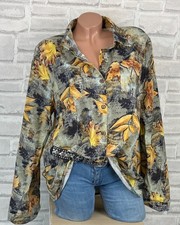 Damen Leinen Bluse Tunika Shirt Hemd Print Langarmhemd  42 44 46 NEU C400