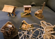 Krippenzubehör 6-teilig Brunnen Holz Wagen Stall Krippe Zubehör für Krippen