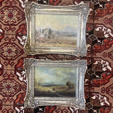 2x Landschaftsmalereien Gemälde Öl Holz Georg Kiste 1908 - 1997 Je 32cm x 27cm