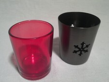 Windlicht, Teelichthalter, Teelich, Votivglas Rot, Lila, Metallbecher