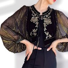 ZARA 🖤 DAMEN JACKE SAMTJACKE BOLERO SAMT BESTICKT STICKEREI PAILLETTEN gold