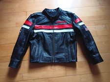 INDIAN STYLE MOTORRAD BIKER FREEWAY JACKE SCHWARZ ROT WEISS RINDSLEDER Gr. S