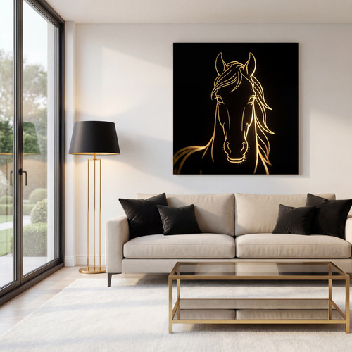 Pferde wandbild gold lineart - pferde,