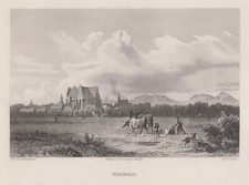 Striegau Strzegom Gesamtansicht Original Stahlstich Huber 1880