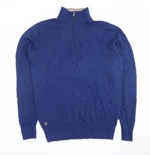 6th Sense Herren Blau Wolle Baumwolle 1/4 Reißverschluss Hochgeschlossen Pullover M
