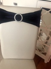 Schleife Stuhlhusse Polsterstuhl Deko Party Blau Glitzer Dunkelblau Samt