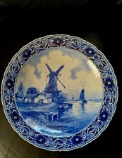 Delfter Porzellan Wandteller Windmühle blau 28, 6 cm Durchmesser Top Zustand