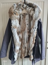 Echt Pelz Kurzparka Jacke Rabbit Hase Gr. XS - S Farbe Blau/Taupe