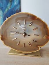 Stilvolle klassische Achat-Uhr, Tisch-Kaminuhr, Achat-Scheibe auf Messingfuss