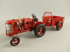 Traktor SCHLEPPER + HÄNGER Modell BLECHMODELL Oldtimer ROT DEKORATION  JMA269