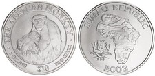 Somalia 10 Dollar 2003 African Monkey 1 Unze Silber Stempelglanz  128173